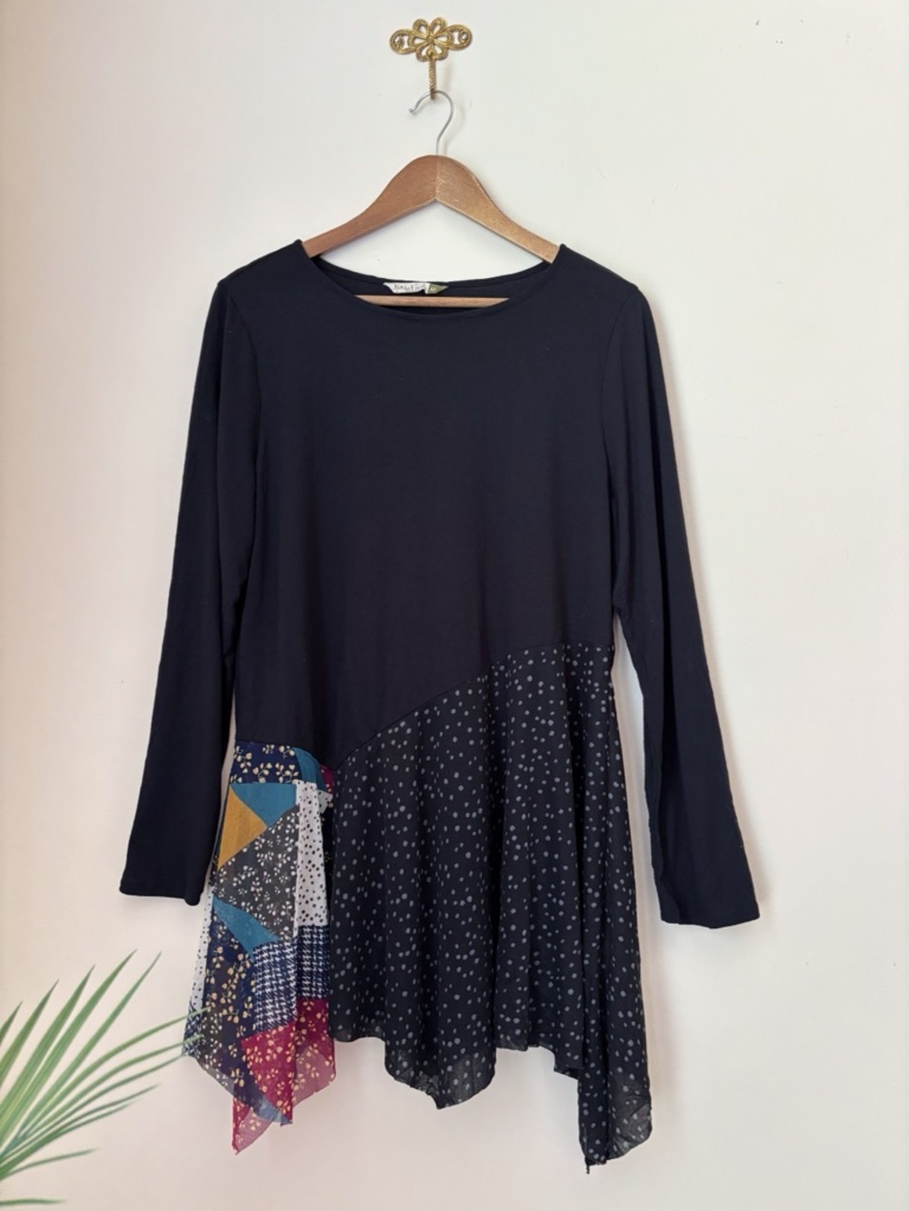 Chalet et Ceci Patchwork Mesh Hem Tunic Medium Lagenlook Wearable Art